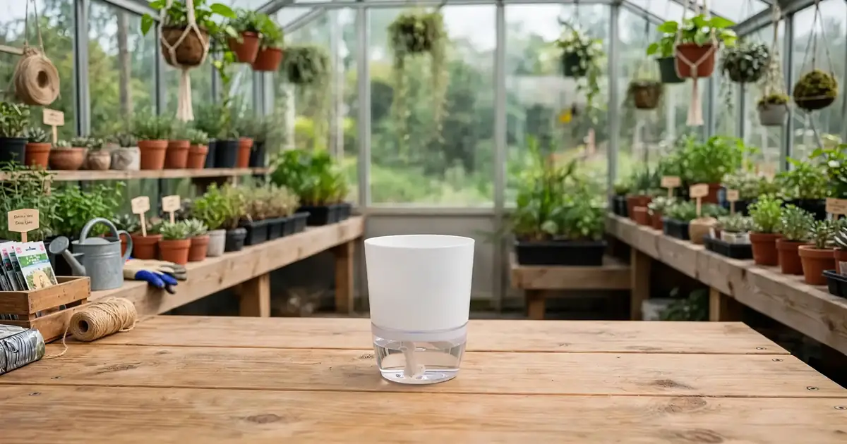 single empty round self watering Pot