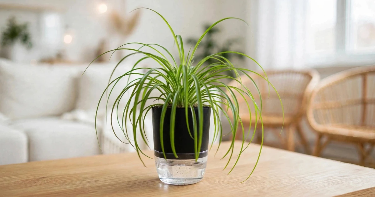 Black Self Watering pot with Spider Plant